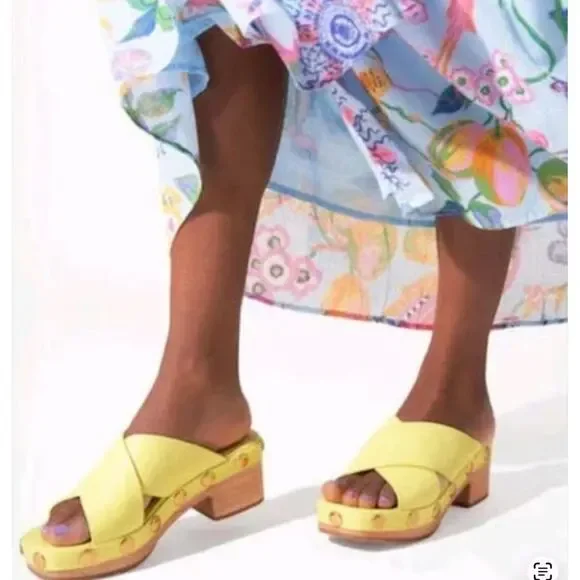 Charlotte Stone Amos Studded Platform Clog Sandals Chartreuse Yellow Size 7 - Picture 8 of 12